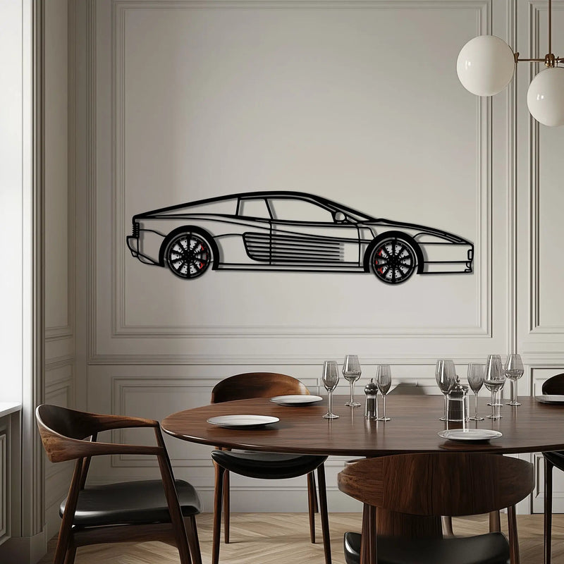 Ferrari Testarossa Metal Car Wall Art with Rotating Wheels - Iconic 80s Supercar Silhouette - Interactive Retro Automotive Decor - KAFMEKA136 by Enova Art