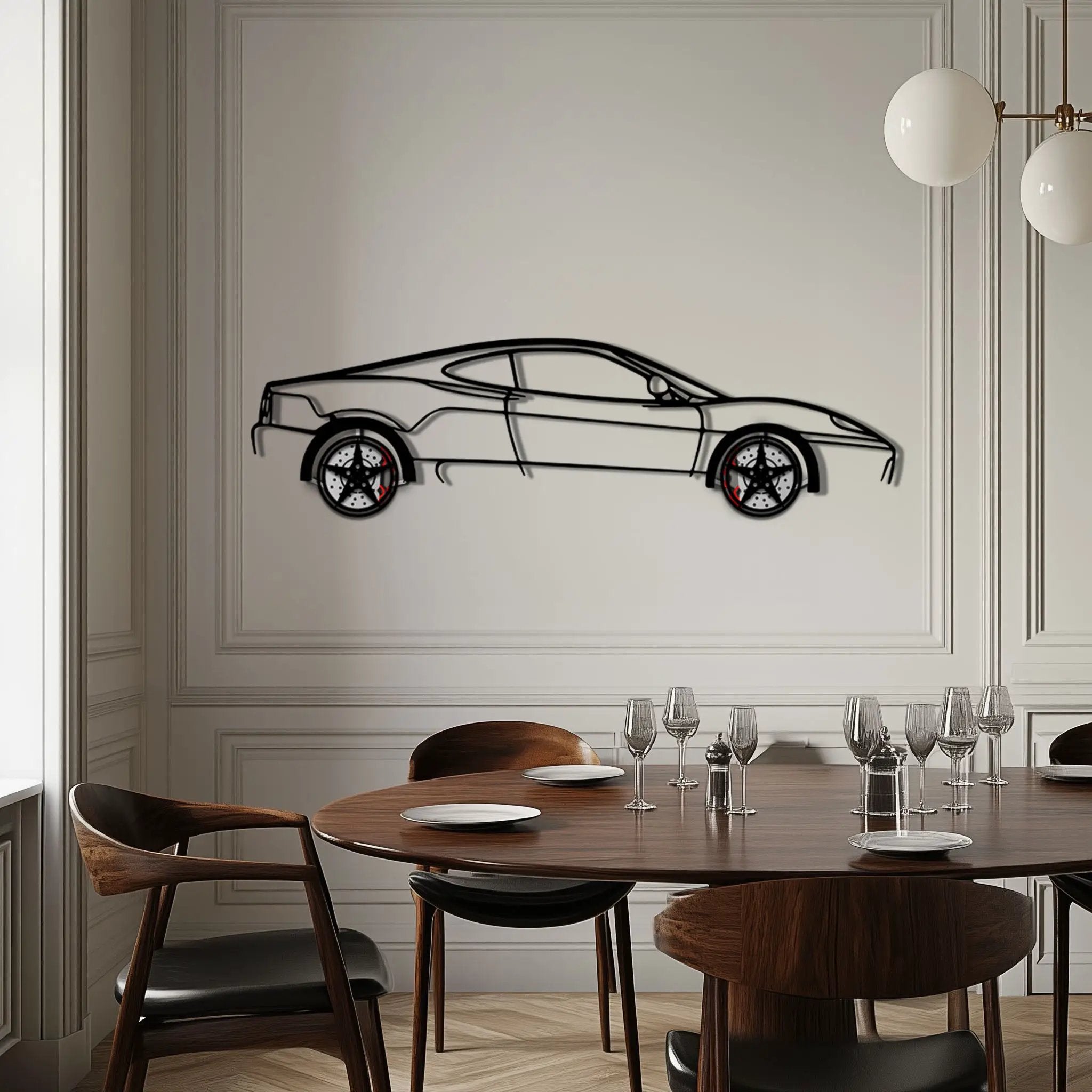 Ferrari 360 Modena Metal Car Wall Art with Rotating Wheels - Italian V8 Supercar Silhouette - Interactive Automotive Decor - KAFMEKA122 by Enova Art