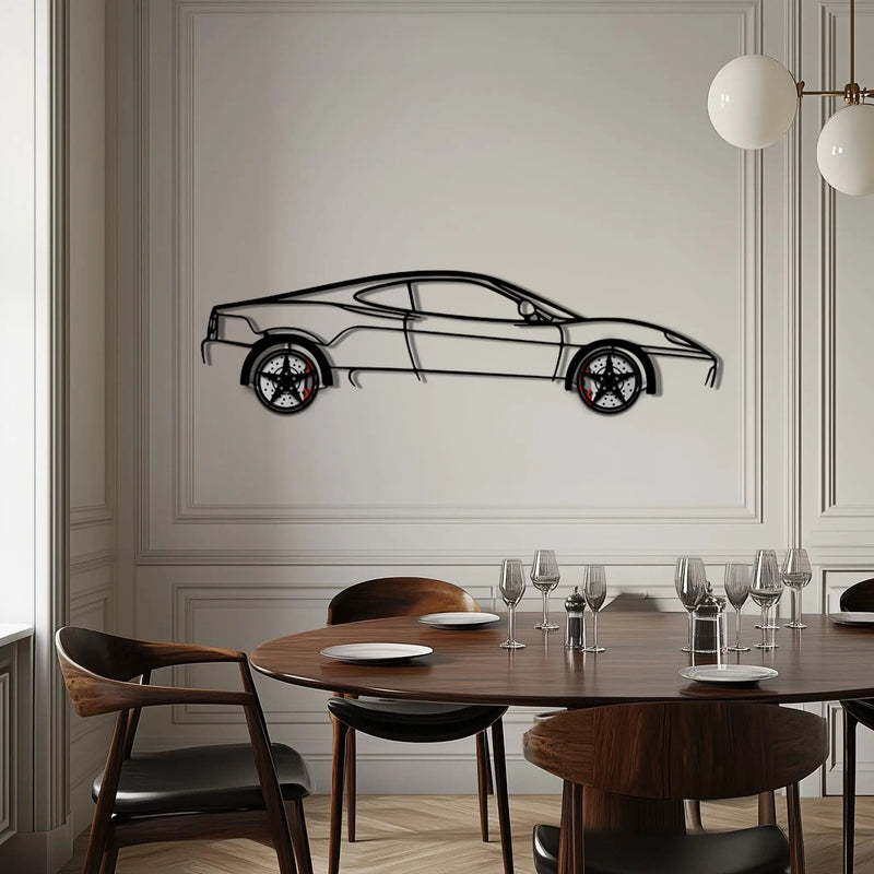 Ferrari 360 Modena Metal Car Wall Art with Rotating Wheels - Italian V8 Supercar Silhouette - Interactive Automotive Decor - KAFMEKA122 by Enova Art