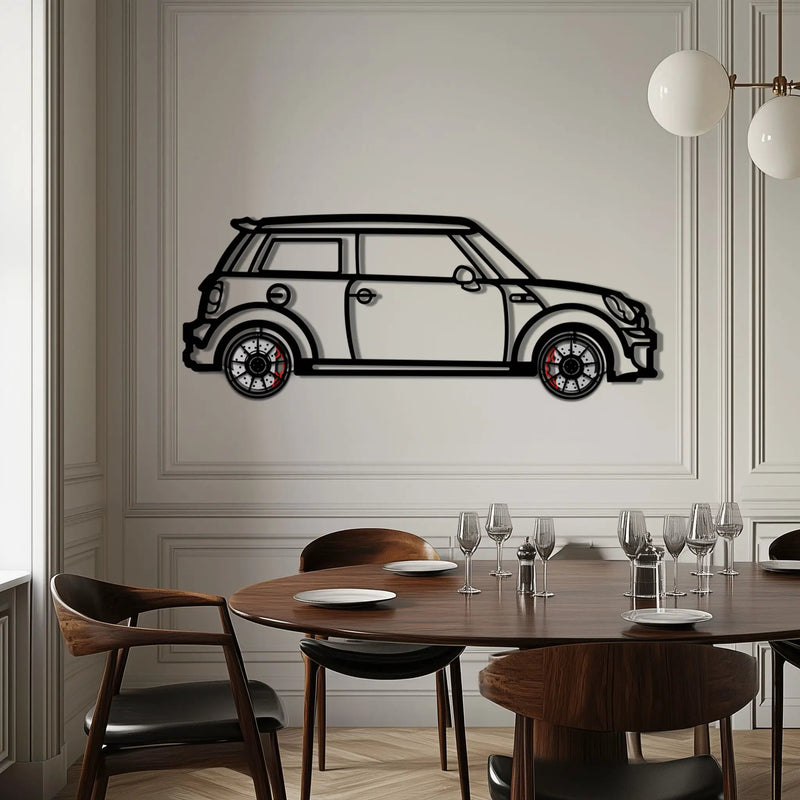 Mini Cooper Metal Car Wall Art with Rotating Wheels - Iconic British Compact Silhouette - Interactive Automotive Wall Decor - KAFMEKA151 by Enova Art