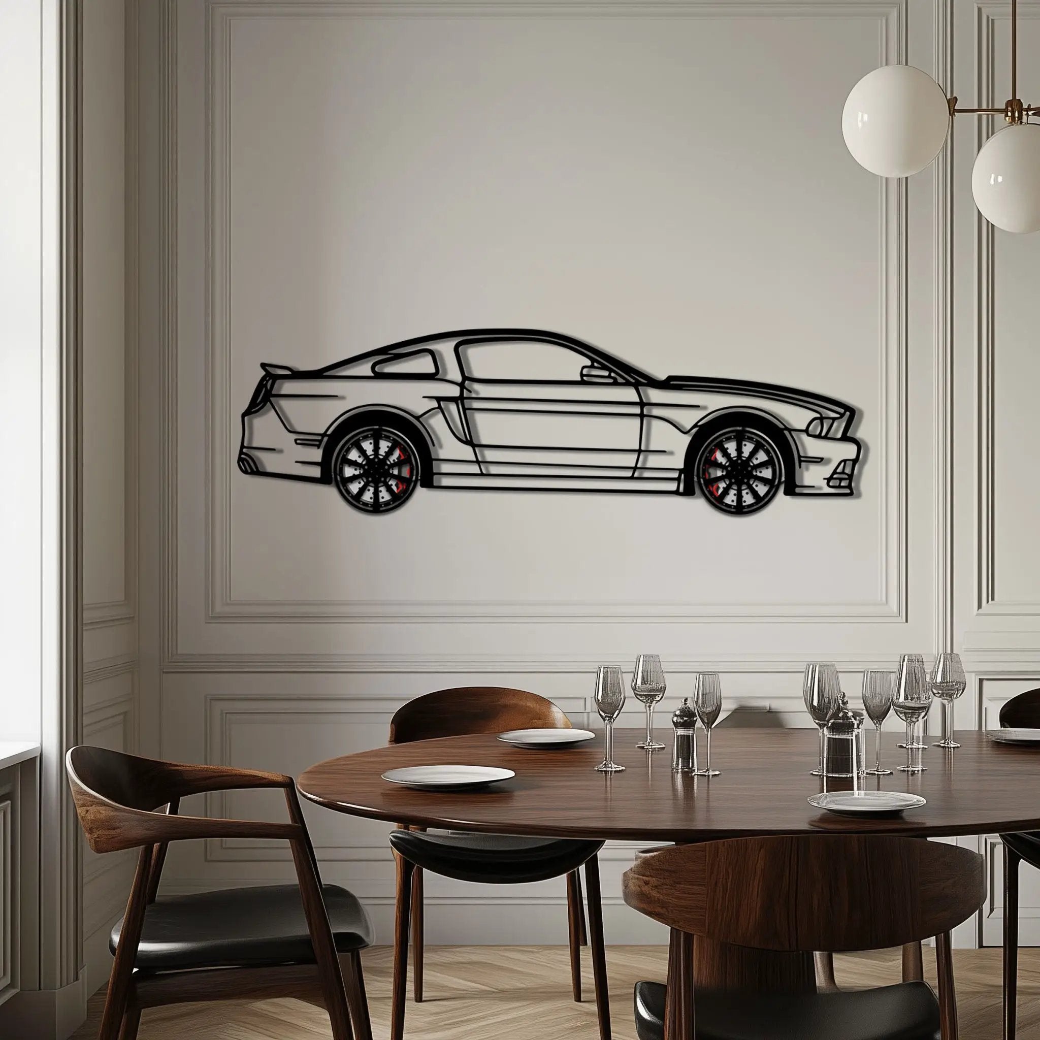 2013 Ford Mustang GT Metal Car Wall Art with Rotating Wheels - S197 Modern Muscle Silhouette - Interactive Automotive Wall Decor- KAFMEKA141 by Enova Art