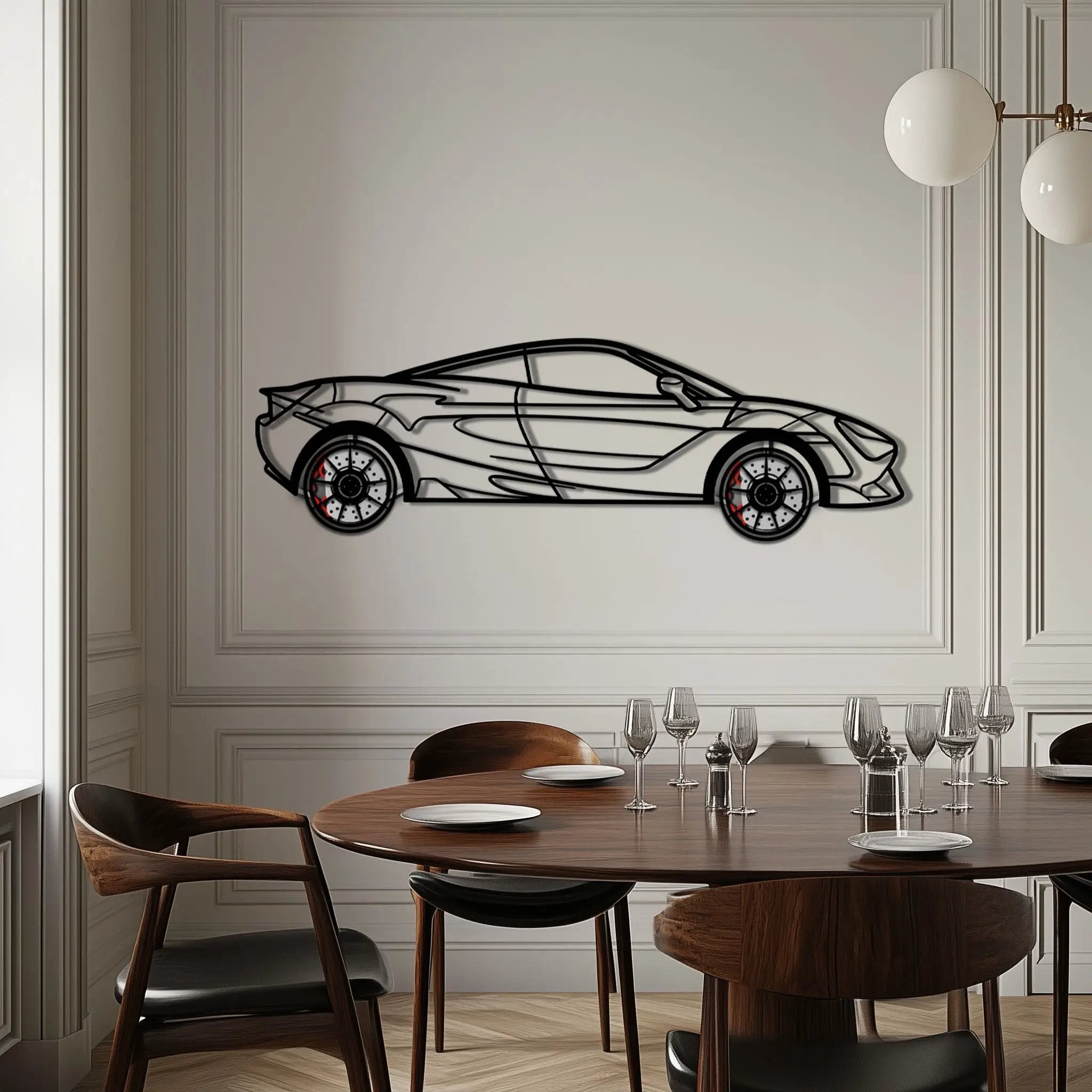 McLaren 720S Metal Car Wall Art with Rotating Wheels - British Supercar Silhouette - Interactive Automotive Wall Decor - KAFMEKA149 by Enova Art