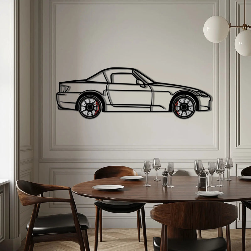 Honda S2000 Metal Car Wall Art with Rotating Wheels - JDM Roadster Silhouette - Interactive Automotive Wall Decor - KAFMEKA143 by Enova Art