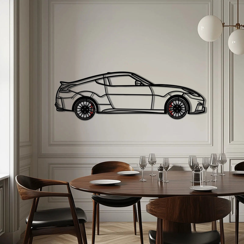 Nissan 350Z Metal Car Wall Art with Rotating Wheels - JDM Fairlady Z33 Silhouette - Interactive Automotive Wall Decor - KAFMEKA153 by Enova Art