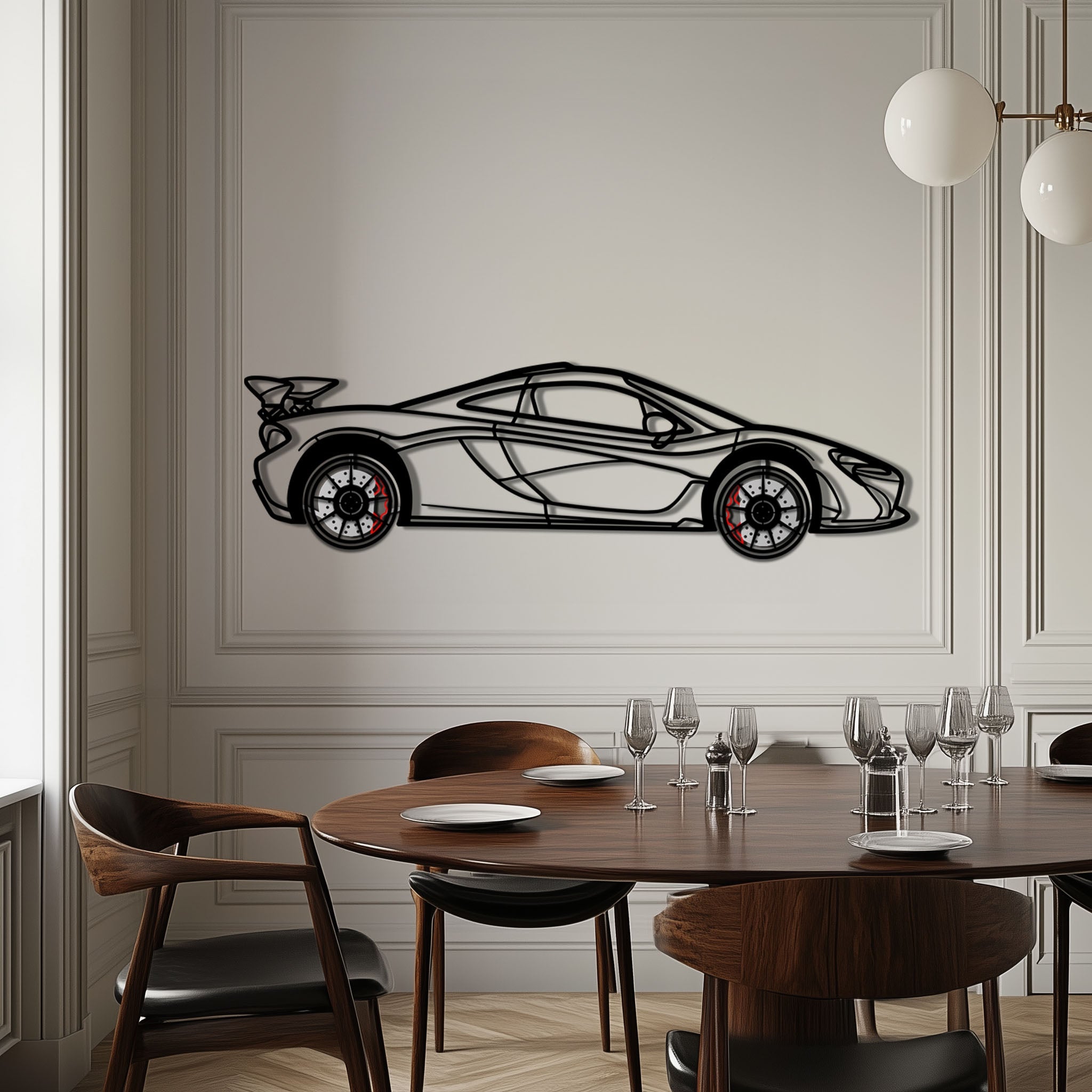 McLaren P1 Metal Car Wall Art with Rotating Wheels - Ultimate Hybrid Hypercar Silhouette - Interactive Automotive Wall Decor - KAFMEKA150 by Enova Art