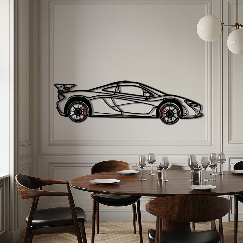 McLaren P1 Metal Car Wall Art with Rotating Wheels - Ultimate Hybrid Hypercar Silhouette - Interactive Automotive Wall Decor - KAFMEKA150 by Enova Art