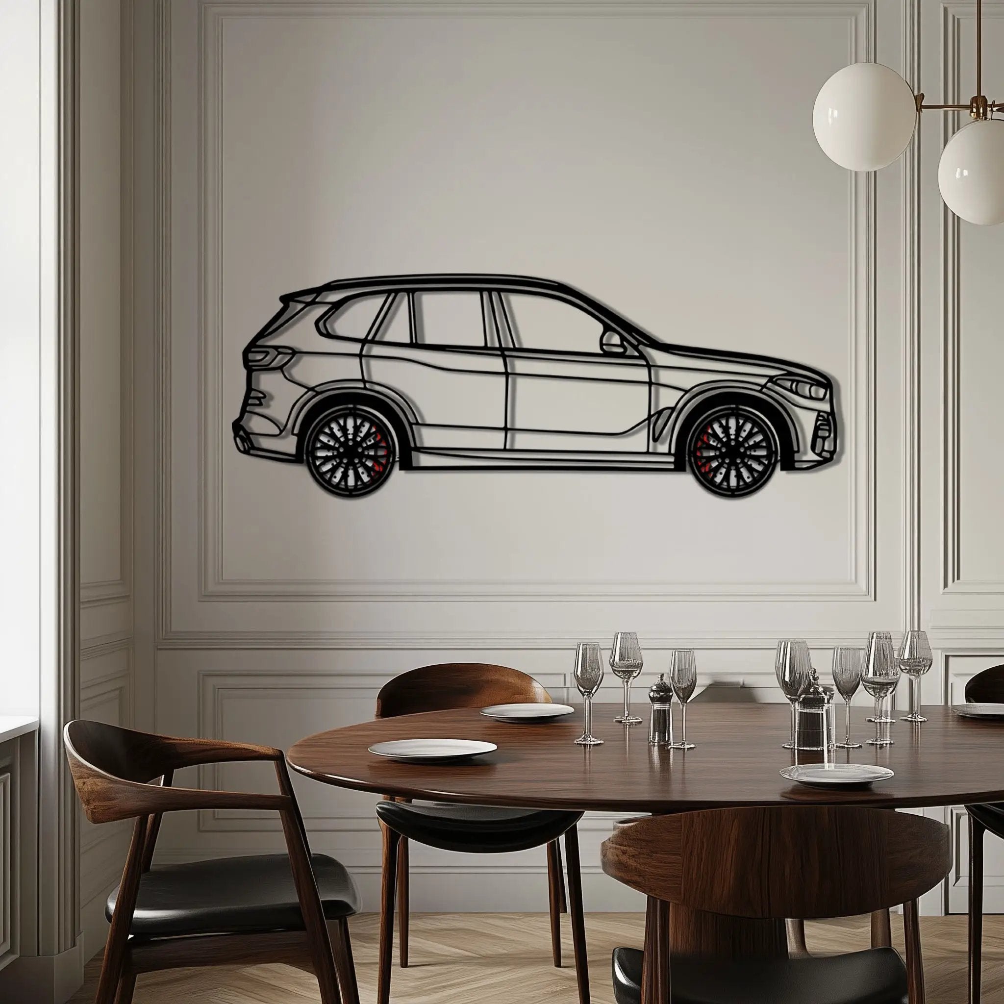 BMW X5 Metal Car Wall Art with Rotating Wheels - Modern SAV Silhouette Decor - Interactive Automotive Wall Art - KAFMEKA111 by Enova Art