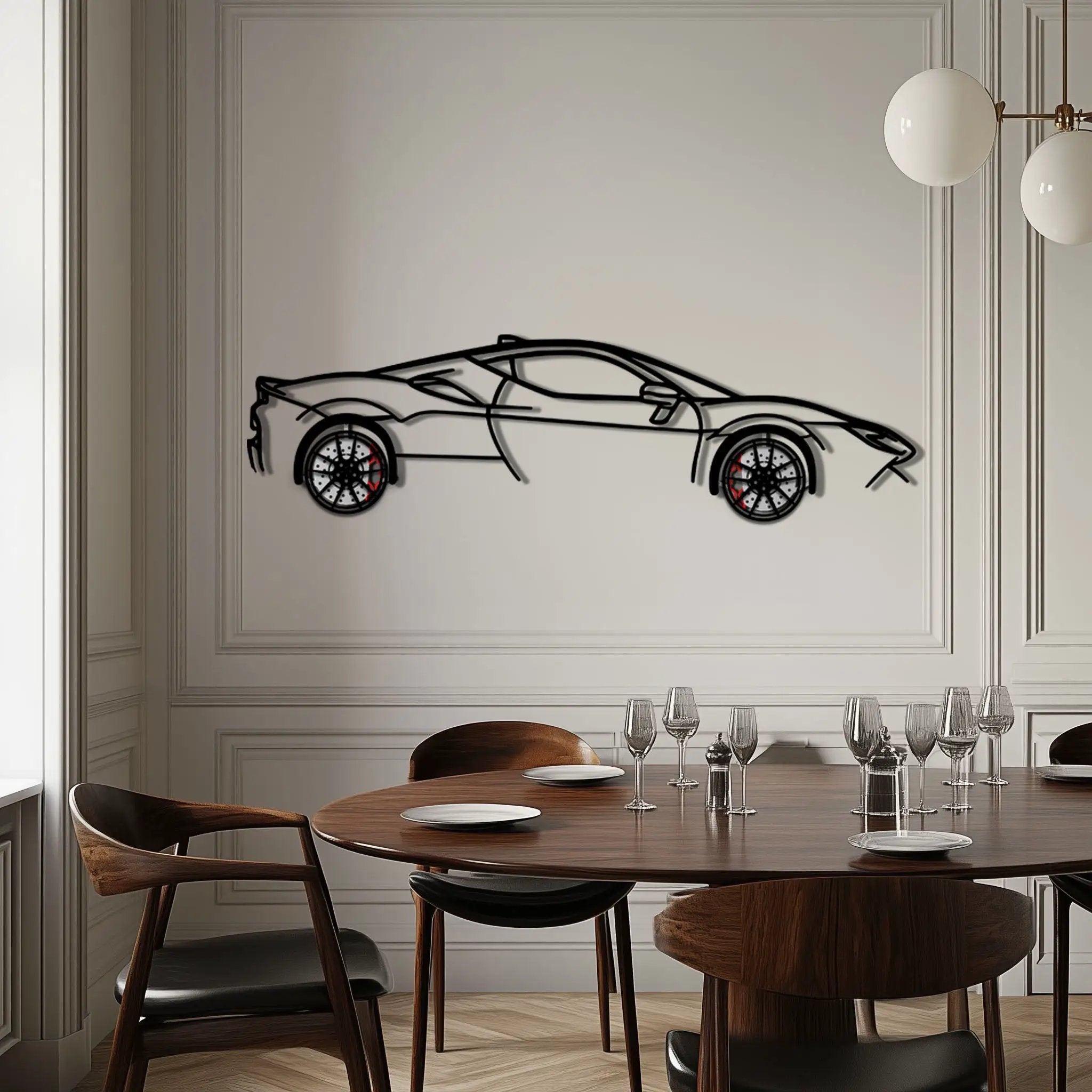 Ferrari SF90 Stradale Metal Car Wall Art with Rotating Wheels - Hybrid Hypercar Silhouette - Interactive Automotive Wall Decor - KAFMEKA135 by Enova Art