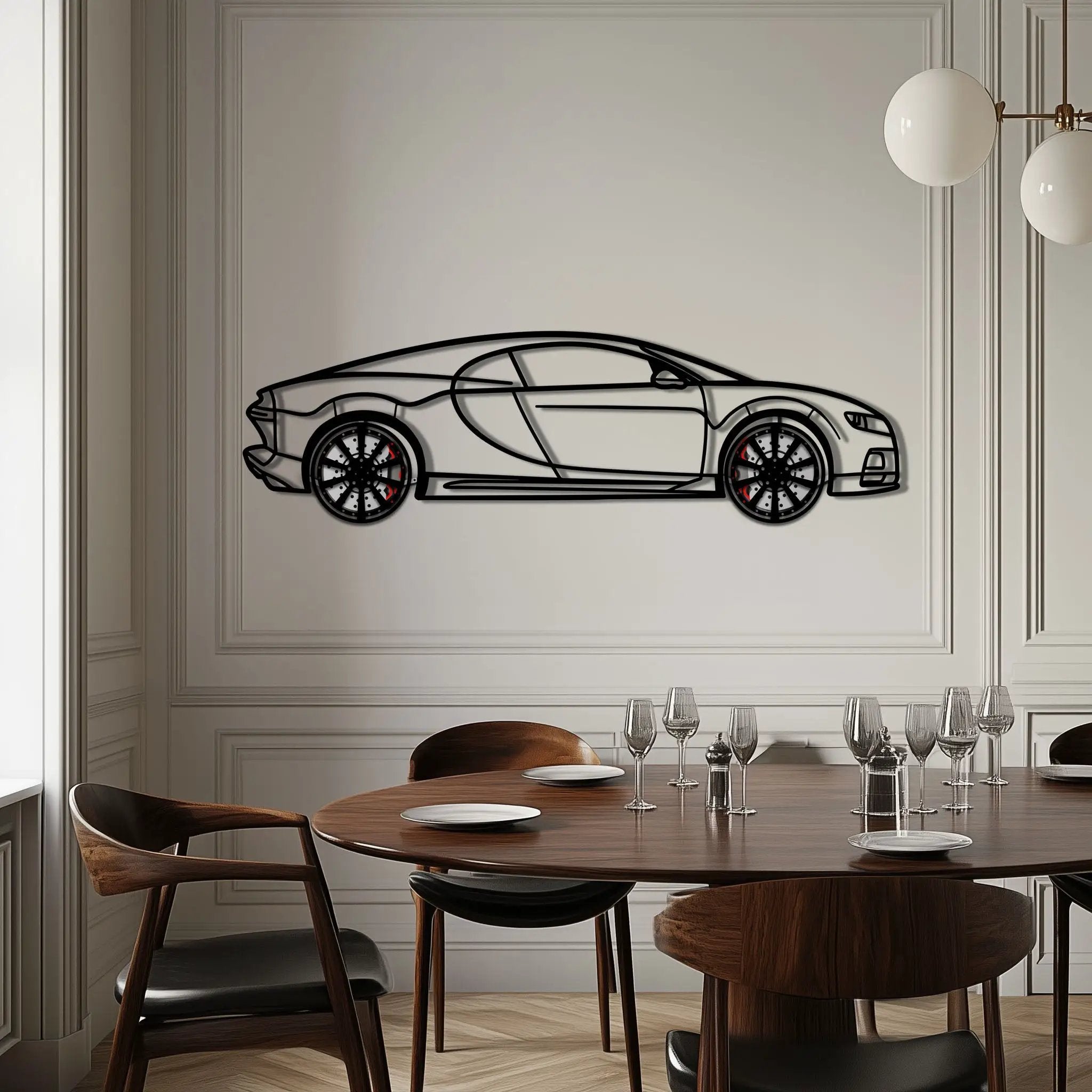 Bugatti Chiron Metal Car Wall Art with Rotating Wheels - Ultimate Hypercar Silhouette Decor - Interactive Automotive Wall Art - KAFMEKA116 by Enova Art
