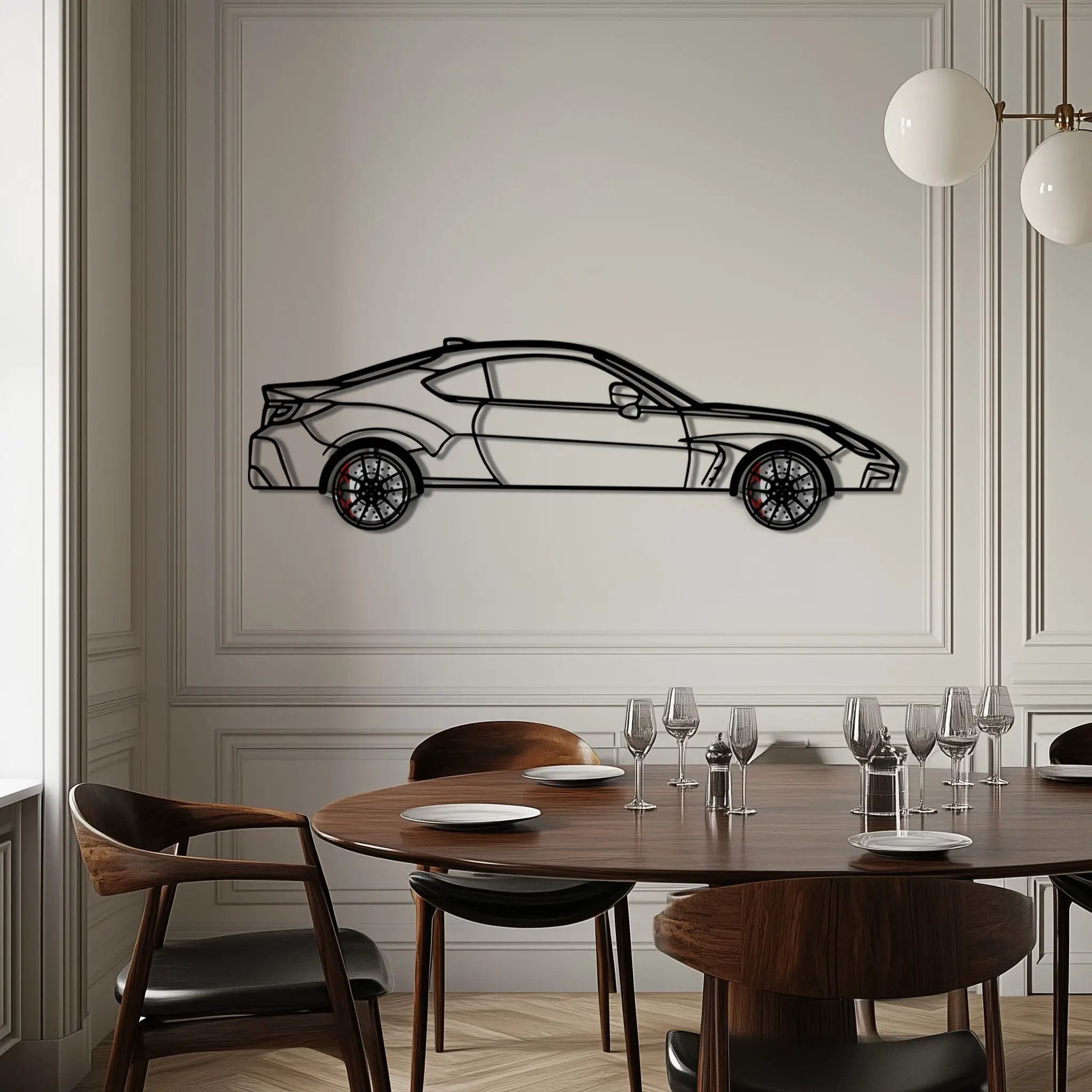 Toyota GR86 Metal Car Wall Art with Rotating Wheels - Modern JDM Sports Coupe Silhouette - Interactive Automotive Wall Decor - KAFMEKA157 by Enova Art