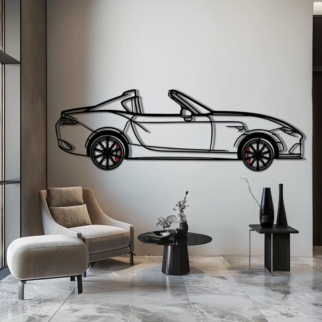 Mazda MX-5 RF Metal Car Wall Art with Rotating Wheels - JDM Roadster Silhouette - Interactive Automotive Wall Decor - KAFMEKA146 by Enova Art