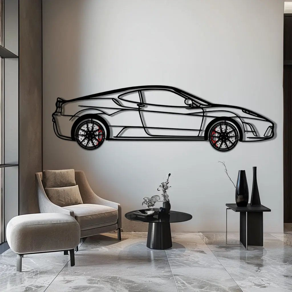 Ferrari F430 Scuderia Metal Car Wall Art with Rotating Wheels - Track-Focused V8 Silhouette - Interactive Automotive Wall Art - KAFMEKA133 by Enova Art