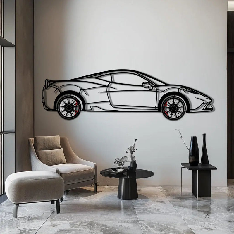 Ferrari 458 Speciale Metal Car Wall Art with Rotating Wheels - Track-Focused V8 Silhouette - Interactive Automotive Wall Decor - KAFMEKA125 by Enova Art