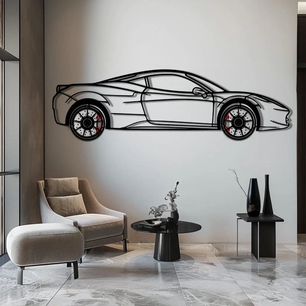 Ferrari 458 Italia Metal Car Wall Art with Rotating Wheels - V8 Supercar Silhouette Decor - Interactive Automotive Wall Art - KAFMEKA124 by Enova Art