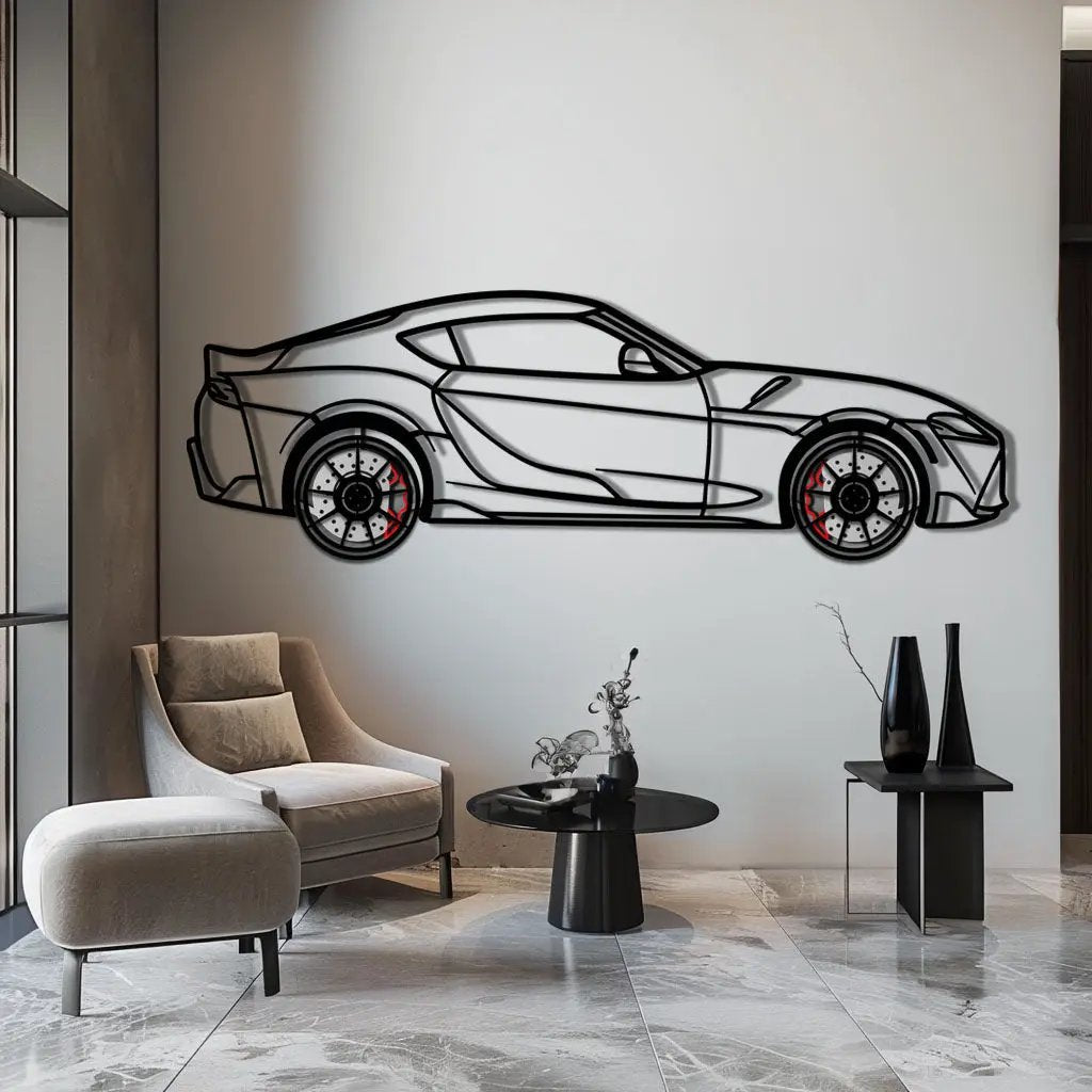 Toyota GR Supra (A90) Metal Car Wall Art with Rotating Wheels - Modern JDM Legend Silhouette - Interactive Automotive Wall Decor - KAFMEKA156 by Enova Art