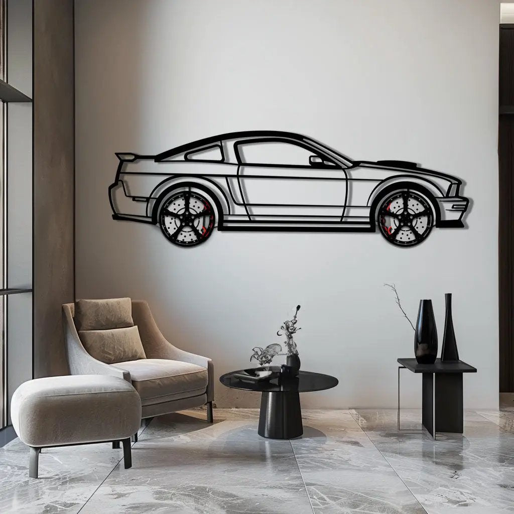 Ford Mustang GTR (2008) Metal Car Wall Art with Rotating Wheels - Modern Muscle Silhouette Decor - Interactive Automotive Wall Art - KAFMEKA139 by Enova Art