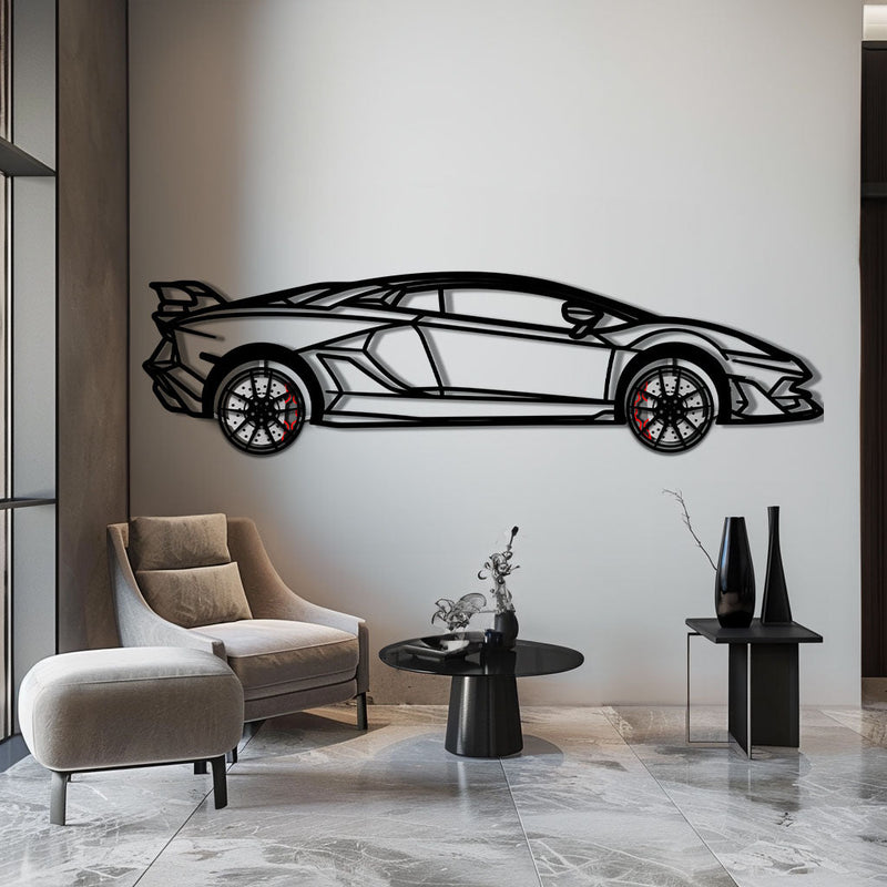 Lamborghini Aventador Metal Car Wall Art with Rotating Wheels - Italian V12 Hypercar Silhouette - Interactive Automotive Wall Decor - KAFMEKA145 by Enova Art