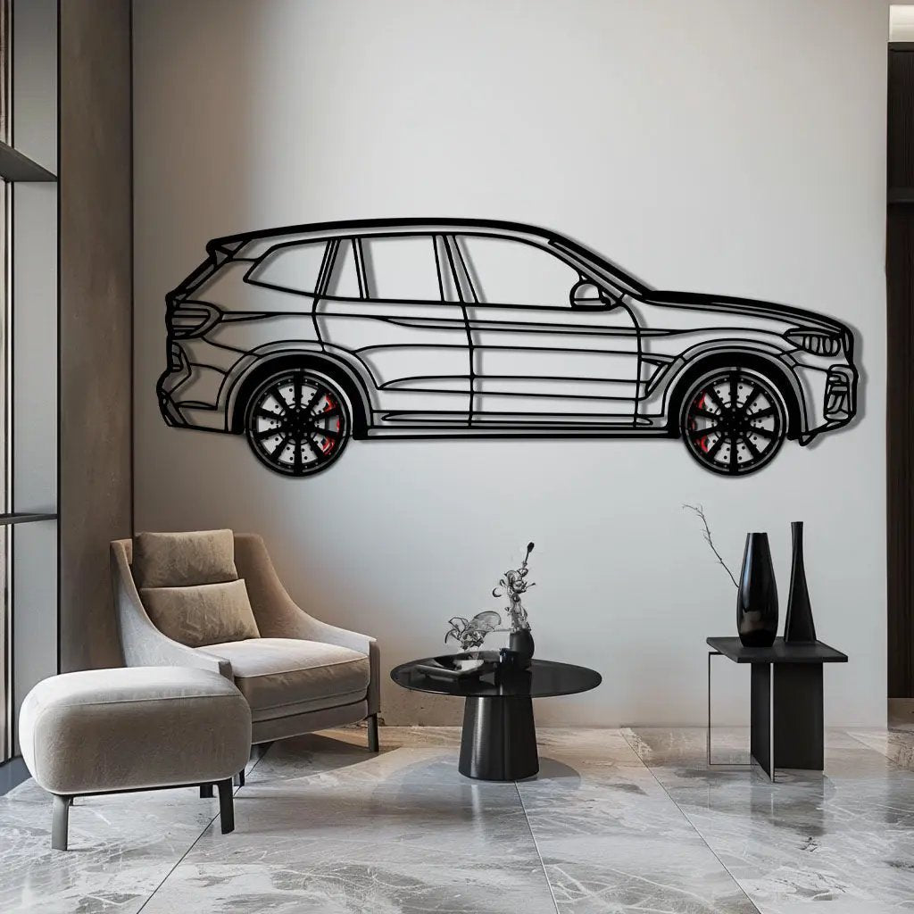 BMW X3 Metal Car Wall Art with Rotating Wheels - Modern SAV Silhouette Decor - Interactive Automotive Wall Art - KAFMEKA110 by Enova Art