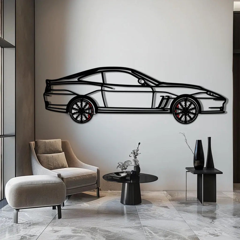 Ferrari 550 Maranello Metal Car Wall Art with Rotating Wheels - V12 Grand Tourer Silhouette - Interactive Automotive Wall Decor - KAFMEKA129 by Enova Art