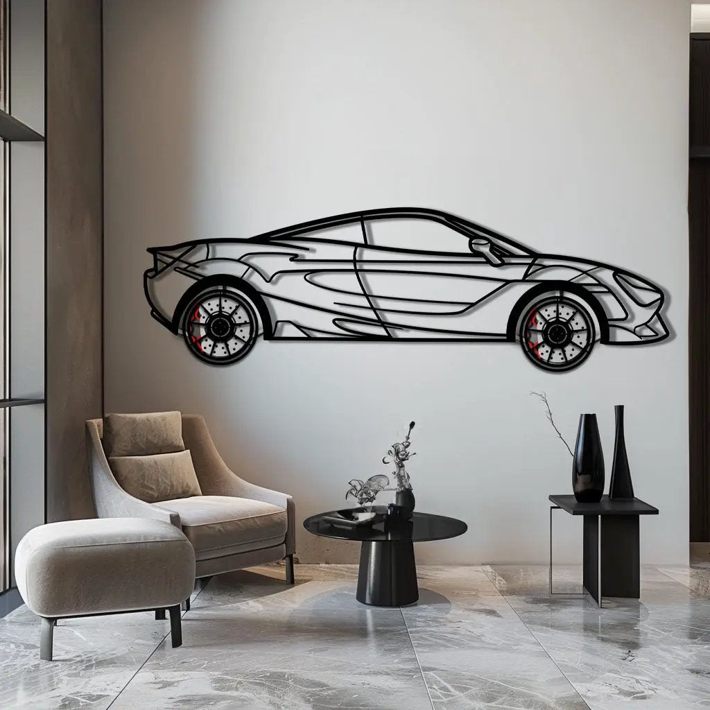 McLaren 720S Metal Car Wall Art with Rotating Wheels - British Supercar Silhouette - Interactive Automotive Wall Decor - KAFMEKA149 by Enova Art