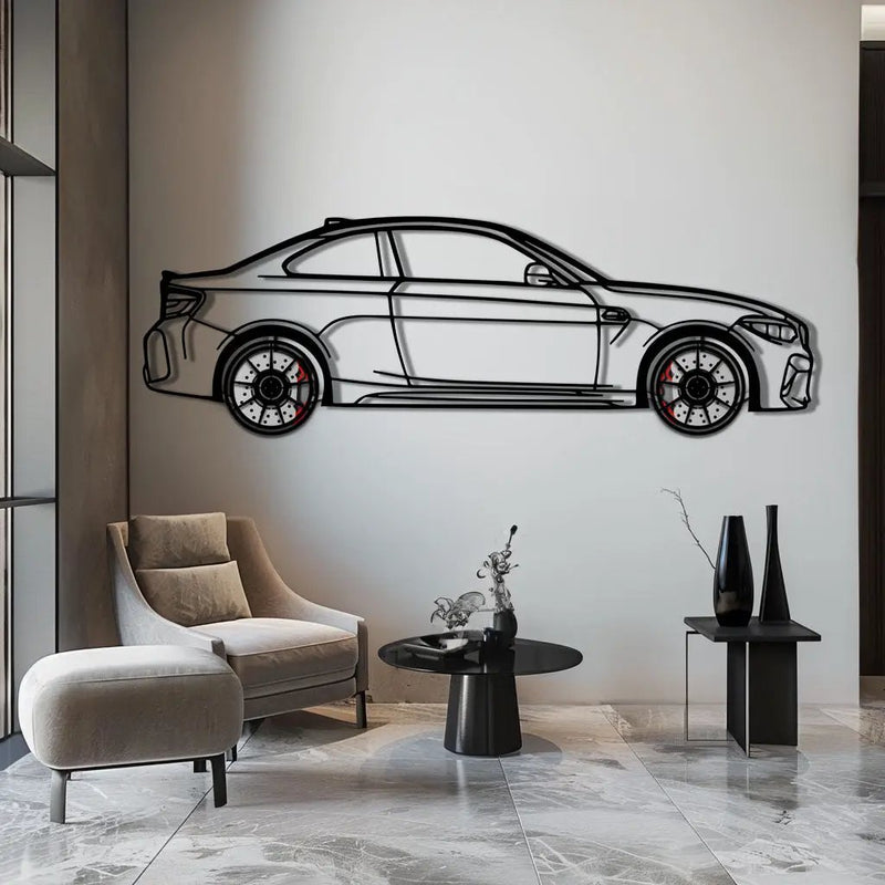 BMW M2 F87 Metal Car Wall Art with Rotating Wheels - M Power Compact Performance Silhouette - Interactive Automotive Decor - KAFMEKA107 by Enova Art