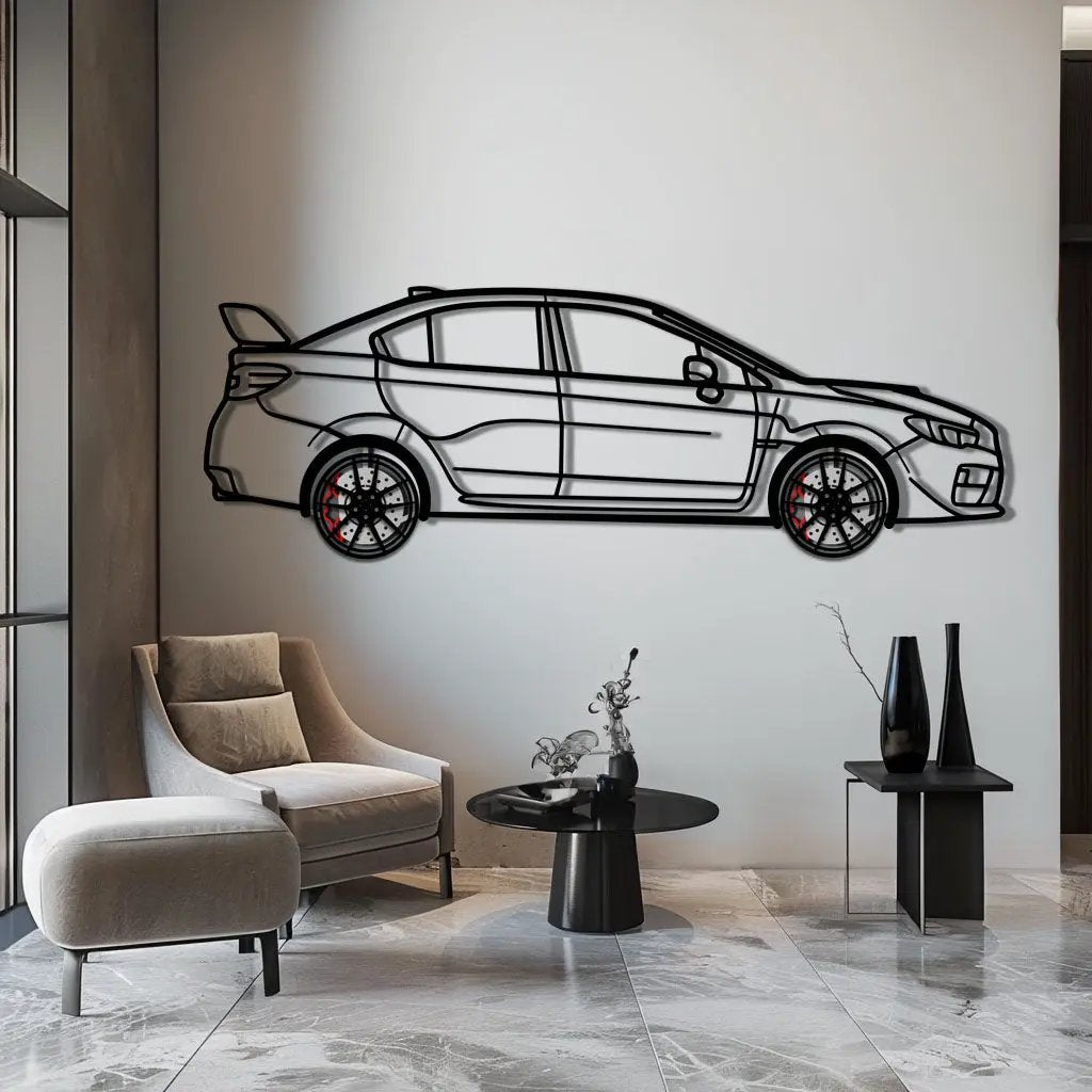 Subaru WRX Metal Car Wall Art with Rotating Wheels - Rally Legend Silhouette - Interactive Automotive Wall Decor - KAFMEKA155 by Enova Art