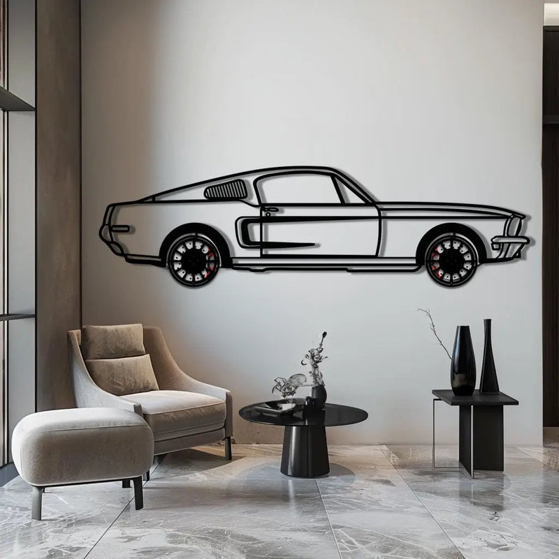 Ford Mustang GT Metal Car Wall Art with Rotating Wheels - Classic American Muscle Silhouette - Interactive Automotive Wall Decor - KAFMEKA137 by Enova Art