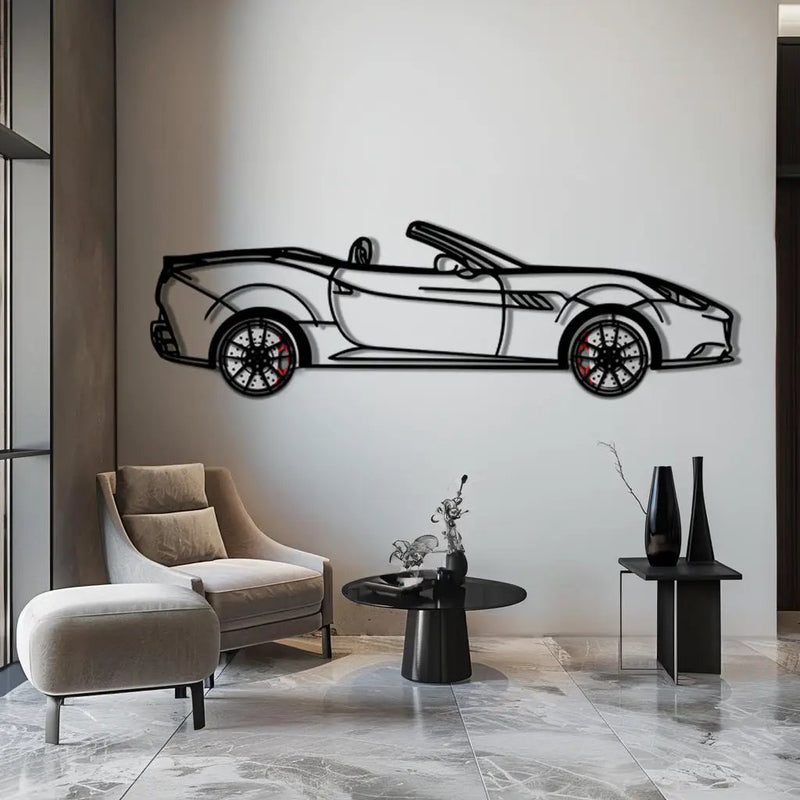 Ferrari California Metal Car Wall Art with Rotating Wheels - Italian V8 Grand Tourer Silhouette - Interactive Automotive Wall Decor - KAFMEKA130 by Enova Art