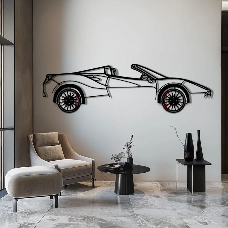 Ferrari 488 Spider Metal Car Wall Art with Rotating Wheels - Italian Twin-Turbo V8 Silhouette - Interactive Automotive Wall Decor - KAFMEKA126 by Enova Art