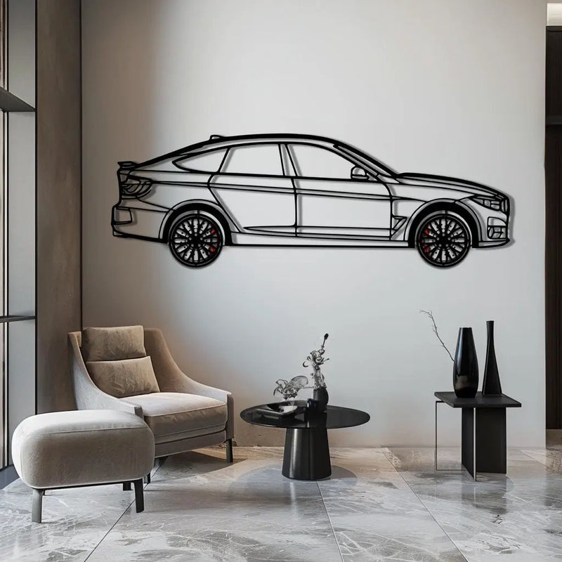 BMW 330 GT F34 Metal Car Wall Art with Rotating Wheels - Gran Turismo Silhouette Decor - Interactive Automotive Wall Art - KAFMEKA103 by Enova Art