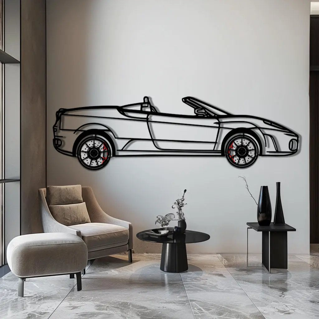 Ferrari F430 Spider Metal Car Wall Art with Rotating Wheels - Italian Convertible Supercar Silhouette - Interactive Automotive Wall Decor - KAFMEKA134 by Enova Art