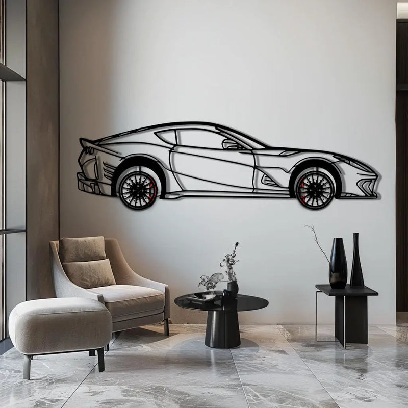 Ferrari 812 Superfast / F12 Metal Car Wall Art with Rotating Wheels - V12 Grand Tourer Silhouette - Interactive Automotive Wall Decor - KAFMEKA127 by Enova Art