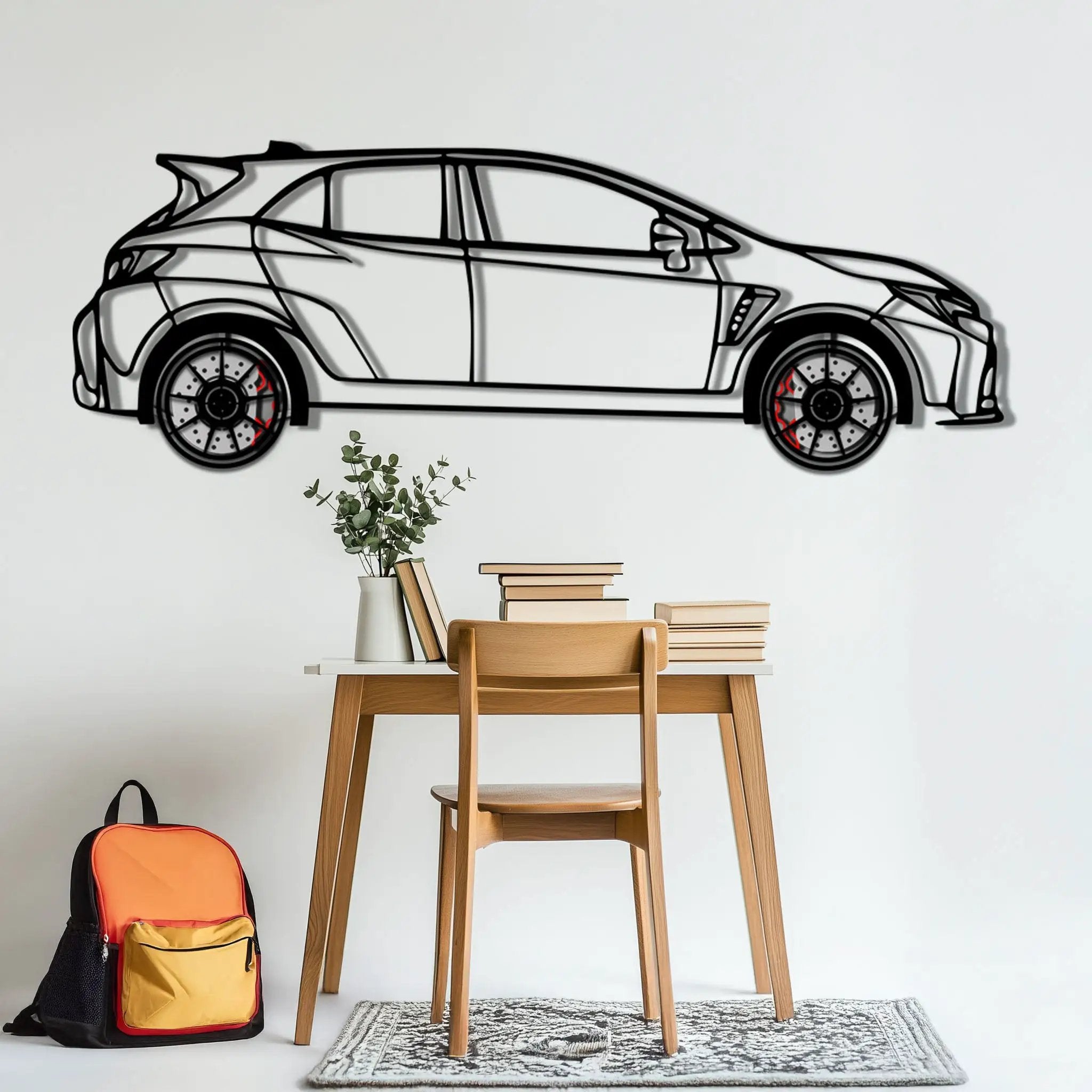 Toyota GR Corolla Metal Car Wall Art with Rotating Wheels - Rally-Inspired Hot Hatch Silhouette - Interactive JDM Automotive Decor - KAFMEKA158 by Enova Art
