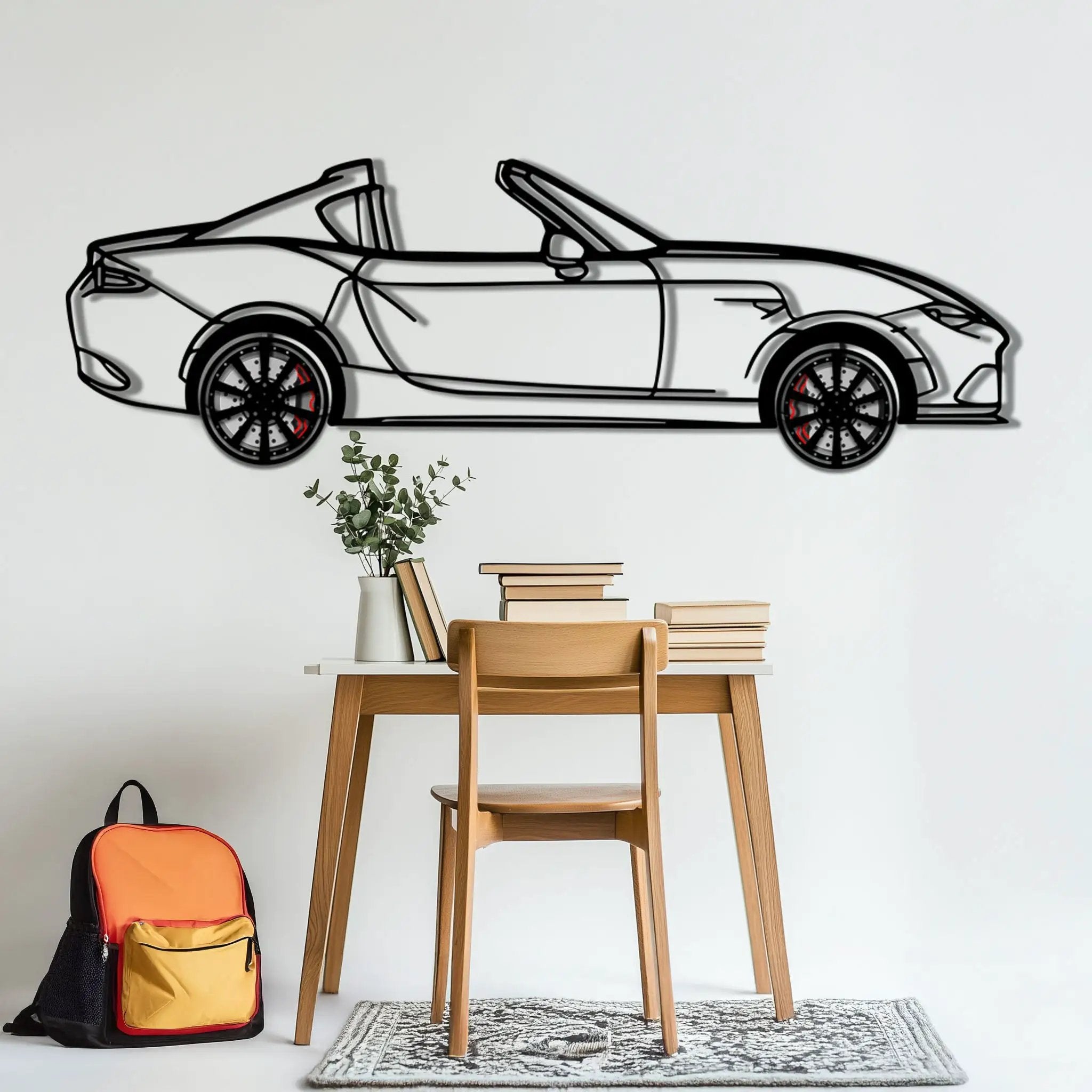 Mazda MX-5 RF Metal Car Wall Art with Rotating Wheels - JDM Roadster Silhouette - Interactive Automotive Wall Decor - KAFMEKA146 by Enova Art