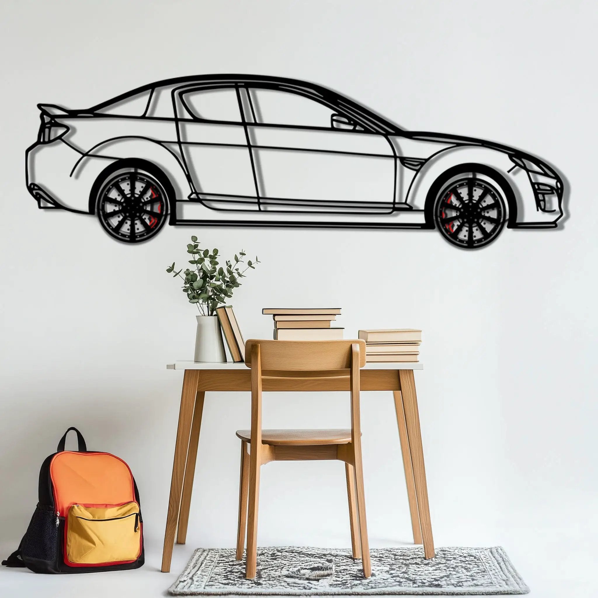 Mazda RX-8 Metal Car Wall Art with Rotating Wheels - Rotary Engine Silhouette - Interactive JDM Automotive Wall Decor - KAFMEKA148 by Enova Art