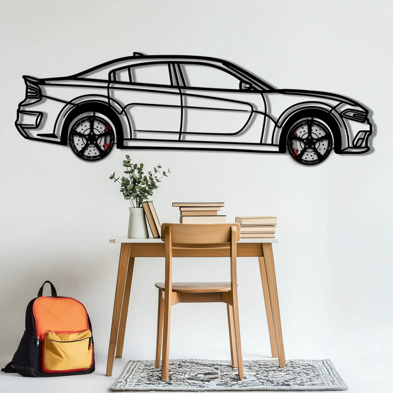 Dodge Charger SRT Metal Car Wall Art with Rotating Wheels - Modern American Muscle Silhouette - Interactive Automotive Wall Decor - KAFMEKA121 by Enova Art