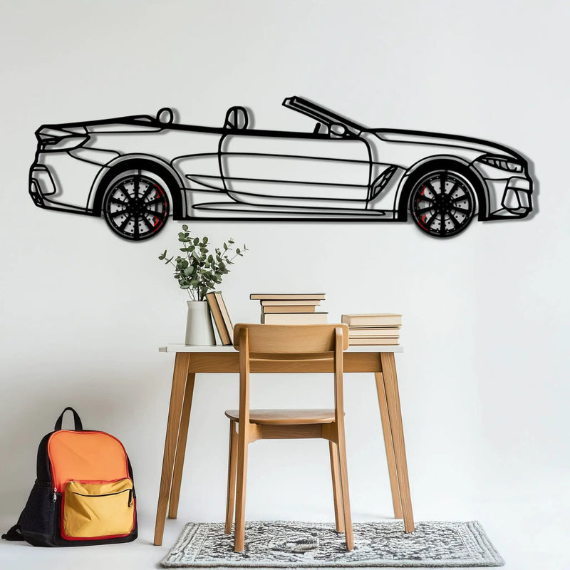 BMW 850i Metal Car Wall Art with Rotating Wheels - Luxury Grand Tourer Silhouette - Interactive Automotive Wall Decor - KAFMEKA105 by Enova Art