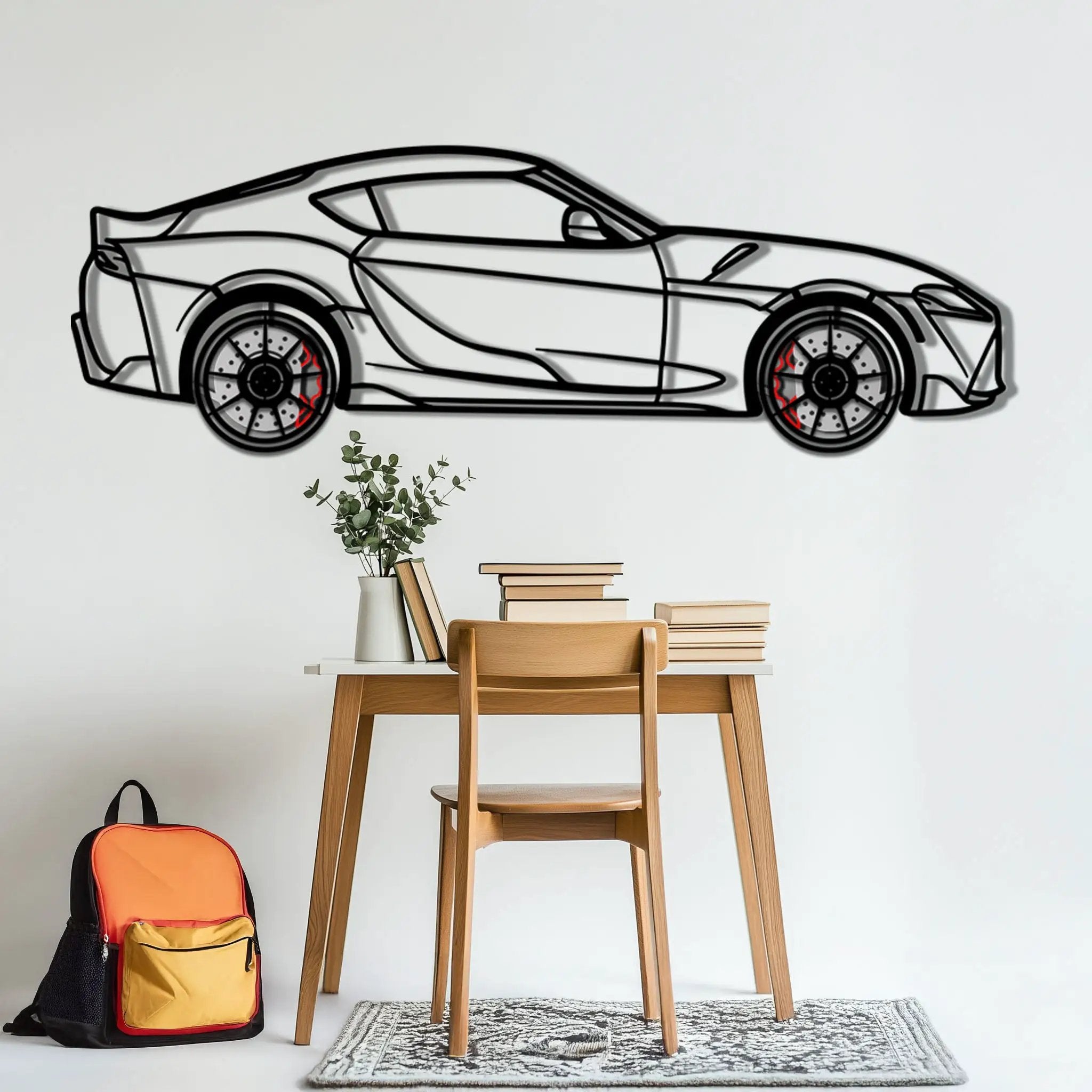 Toyota GR Supra (A90) Metal Car Wall Art with Rotating Wheels - Modern JDM Legend Silhouette - Interactive Automotive Wall Decor - KAFMEKA156 by Enova Art