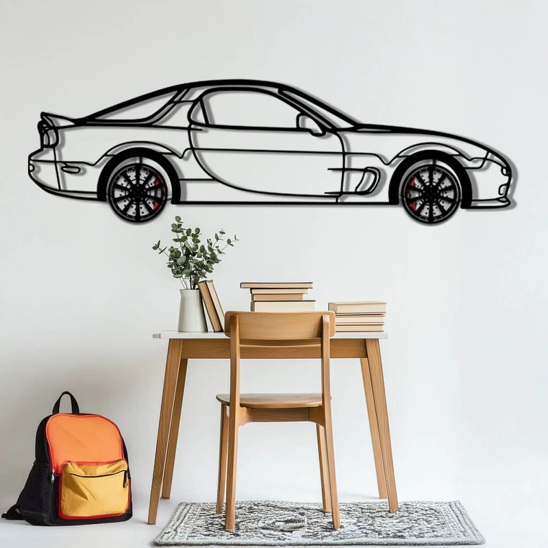 Mazda RX-7 Metal Car Wall Art with Rotating Wheels - FD3S Rotary Legend Silhouette - Interactive Automotive Wall Decor - KAFMEKA147 by Enova Art