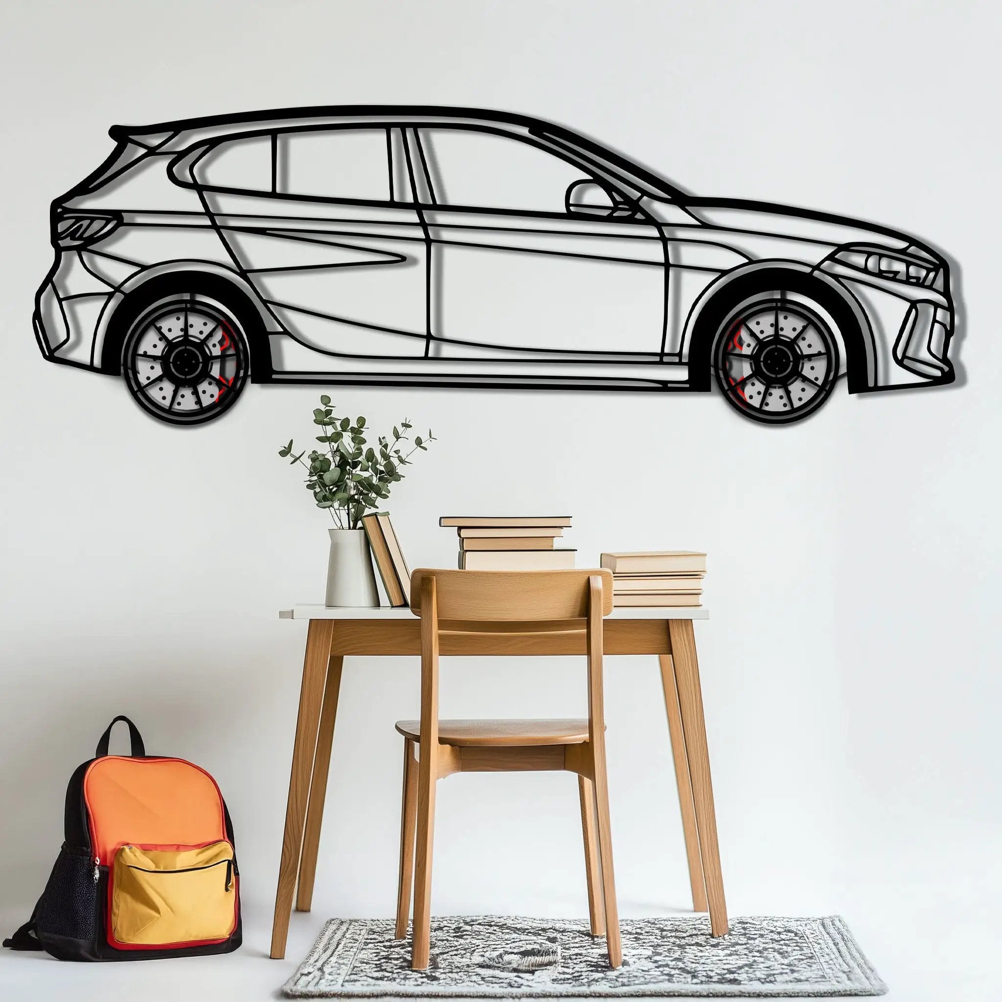 BMW 135i F40 Metal Car Wall Art with Rotating Wheels - M Performance Hatchback Silhouette - Interactive Automotive Decor - KAFMEKA102 by Enova Art