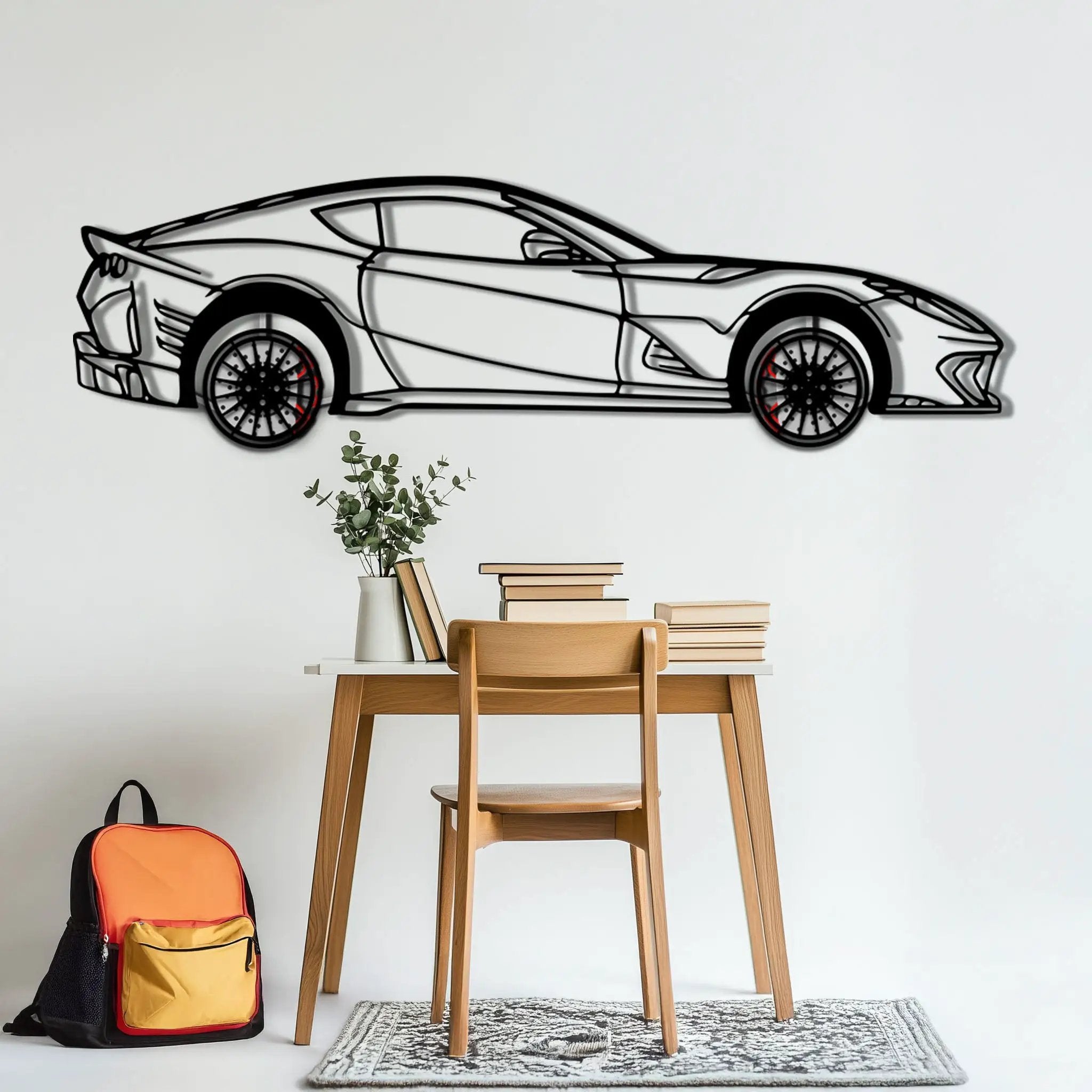 Ferrari 812 Superfast / F12 Metal Car Wall Art with Rotating Wheels - V12 Grand Tourer Silhouette - Interactive Automotive Wall Decor - KAFMEKA127 by Enova Art