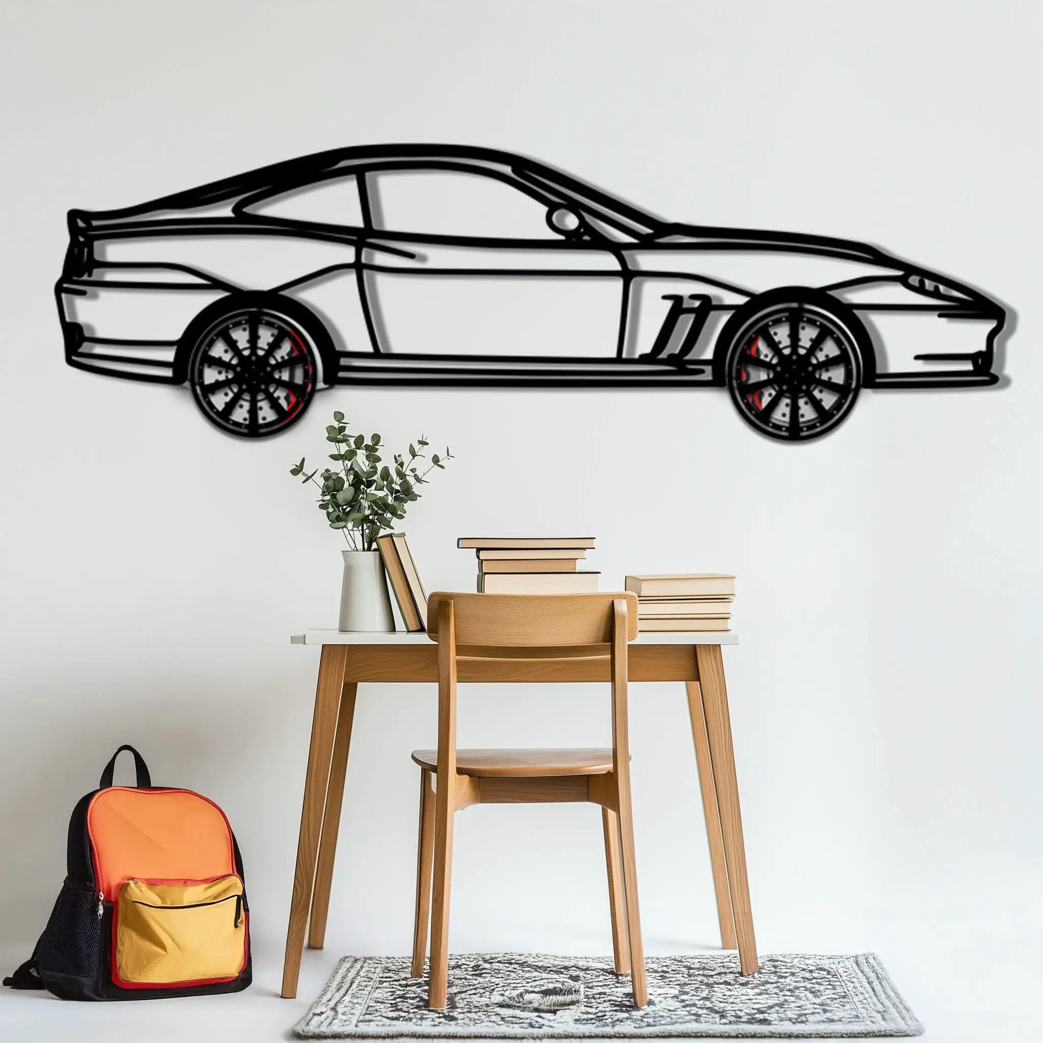 Ferrari 550 Maranello Metal Car Wall Art with Rotating Wheels - V12 Grand Tourer Silhouette - Interactive Automotive Wall Decor - KAFMEKA129 by Enova Art