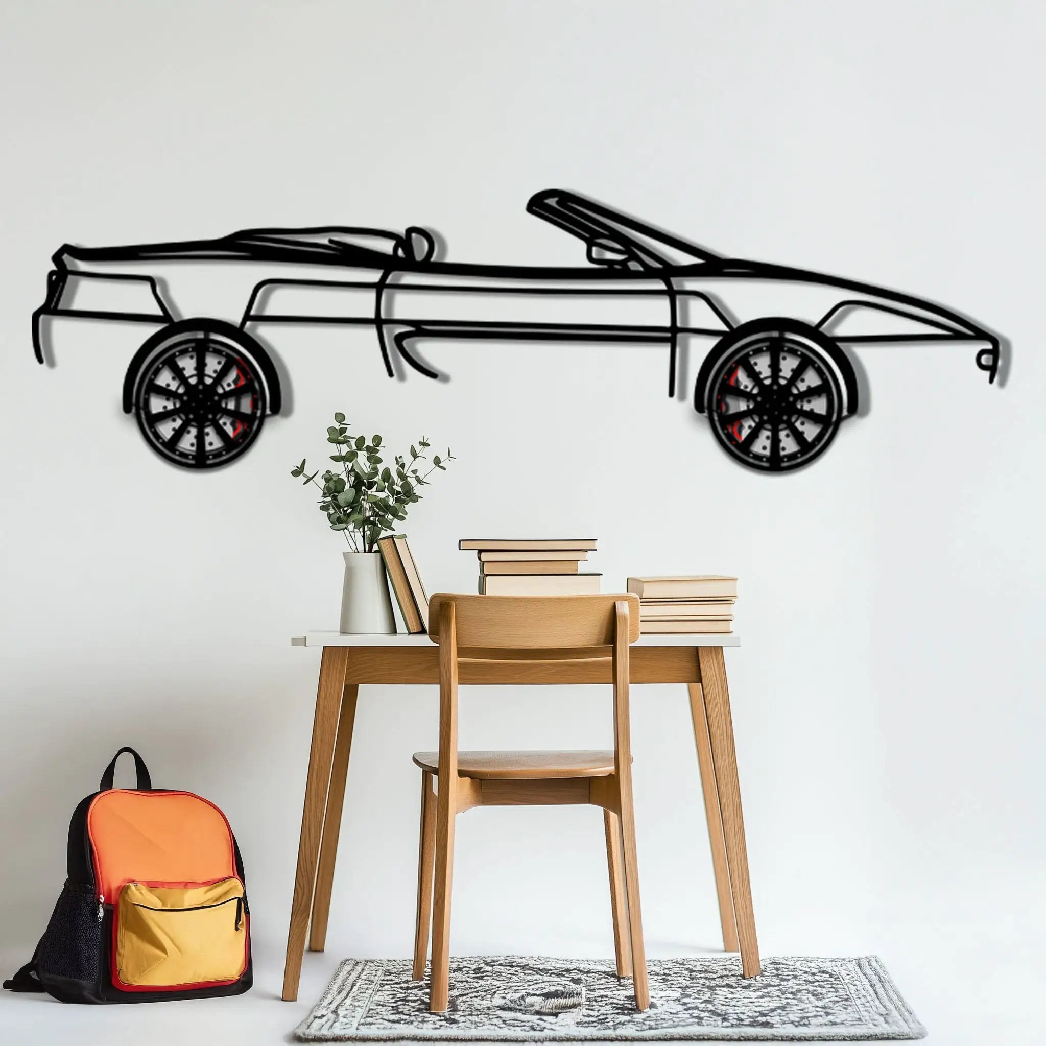 Ferrari F355 Spider Metal Car Wall Art with Rotating Wheels - Classic Italian Convertible Silhouette - Interactive Automotive Decor - KAFMEKA131 by Enova Art