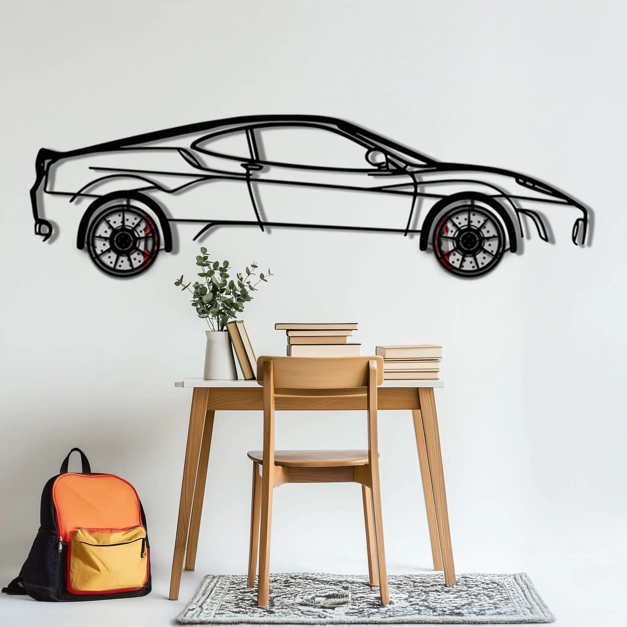 Ferrari F430 Metal Car Wall Art with Rotating Wheels - Italian V8 Supercar Silhouette - Interactive Automotive Wall Decor - KAFMEKA132 by Enova Art