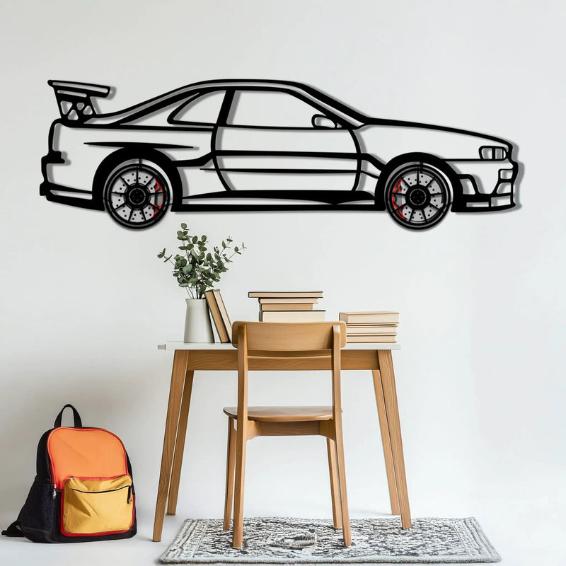 Nissan Skyline GT-R R34 Metal Car Wall Art with Rotating Wheels - "Godzilla" JDM Legend Silhouette - Interactive Automotive Wall Decor - KAFMEKA152 by Enova Art