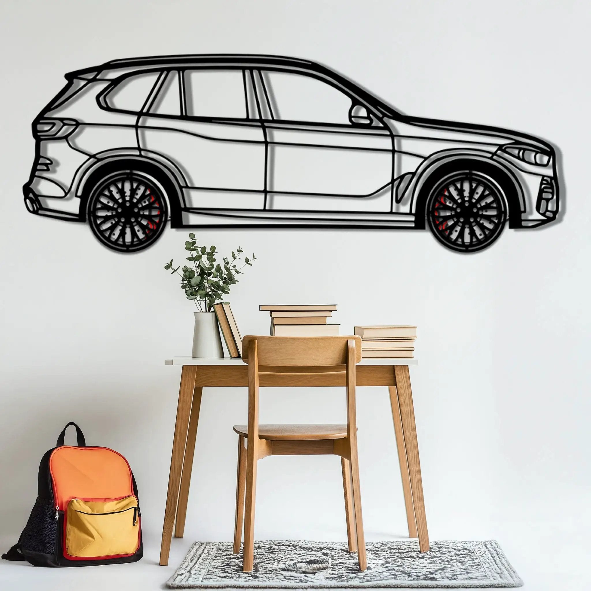 BMW X5 Metal Car Wall Art with Rotating Wheels - Modern SAV Silhouette Decor - Interactive Automotive Wall Art - KAFMEKA111 by Enova Art