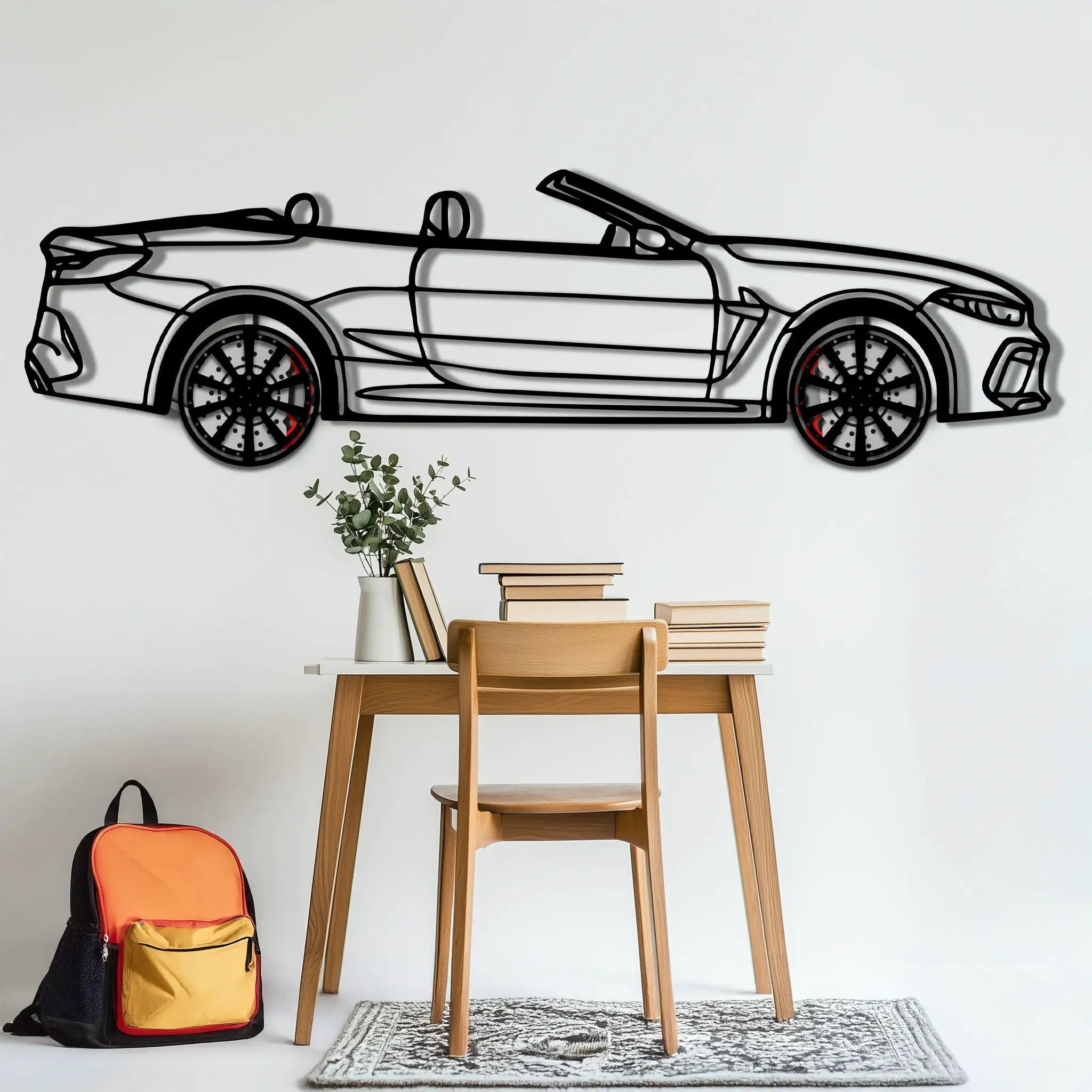 BMW M8 Competition Metal Car Wall Art with Rotating Wheels - M Power Luxury Silhouette - Interactive Automotive Wall Art - KAFMEKA109 by Enova Art
