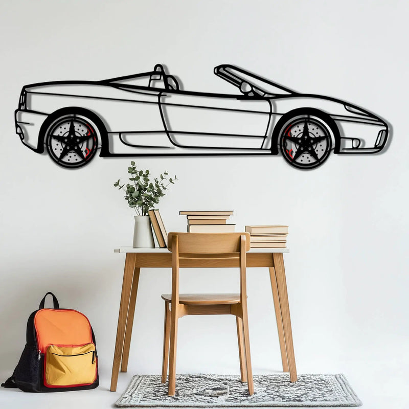 Ferrari 360 Spider Metal Car Wall Art with Rotating Wheels - Italian Convertible Supercar Silhouette - Interactive Automotive Wall Decor - KAFMEKA123 by Enova Art