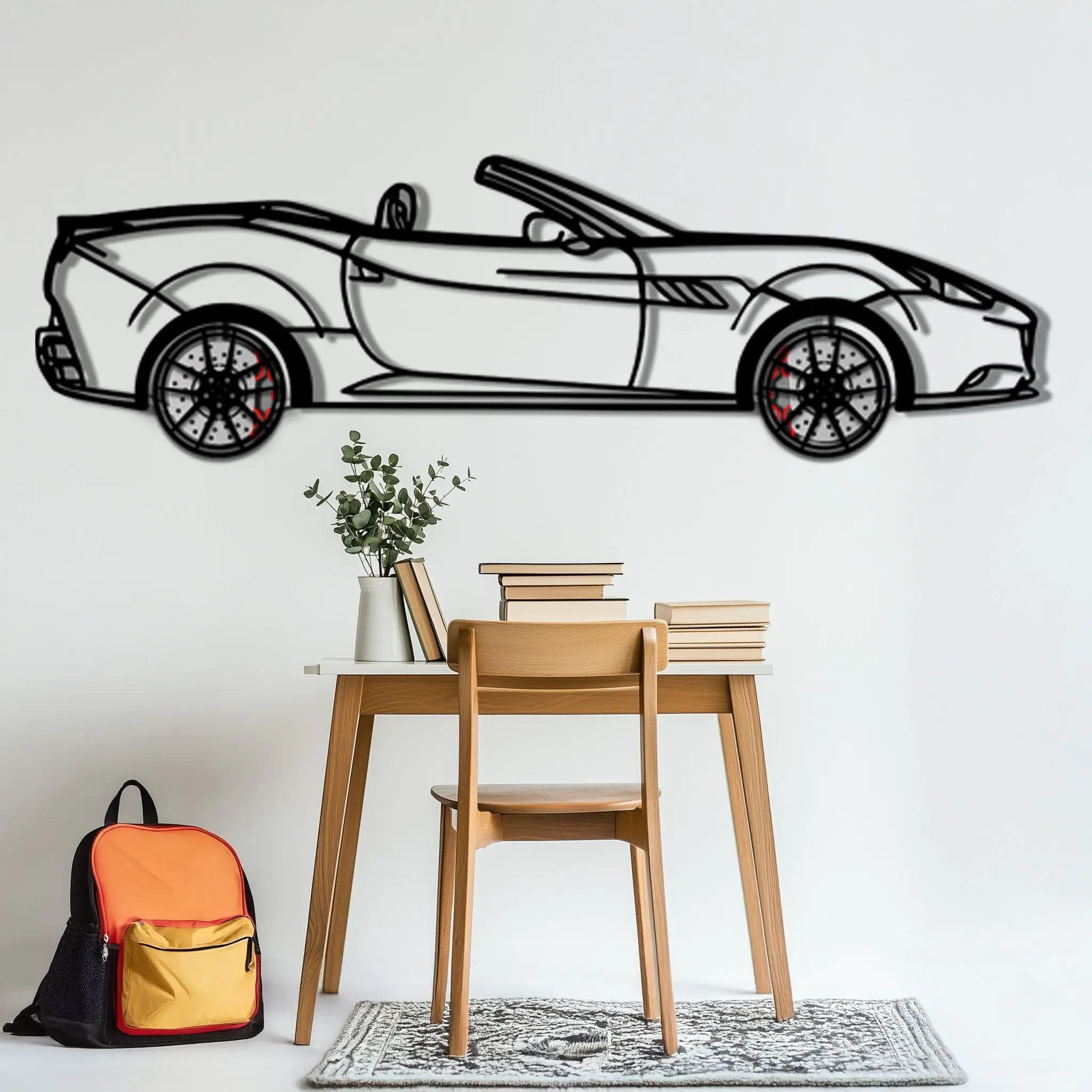 Ferrari California Metal Car Wall Art with Rotating Wheels - Italian V8 Grand Tourer Silhouette - Interactive Automotive Wall Decor - KAFMEKA130 by Enova Art