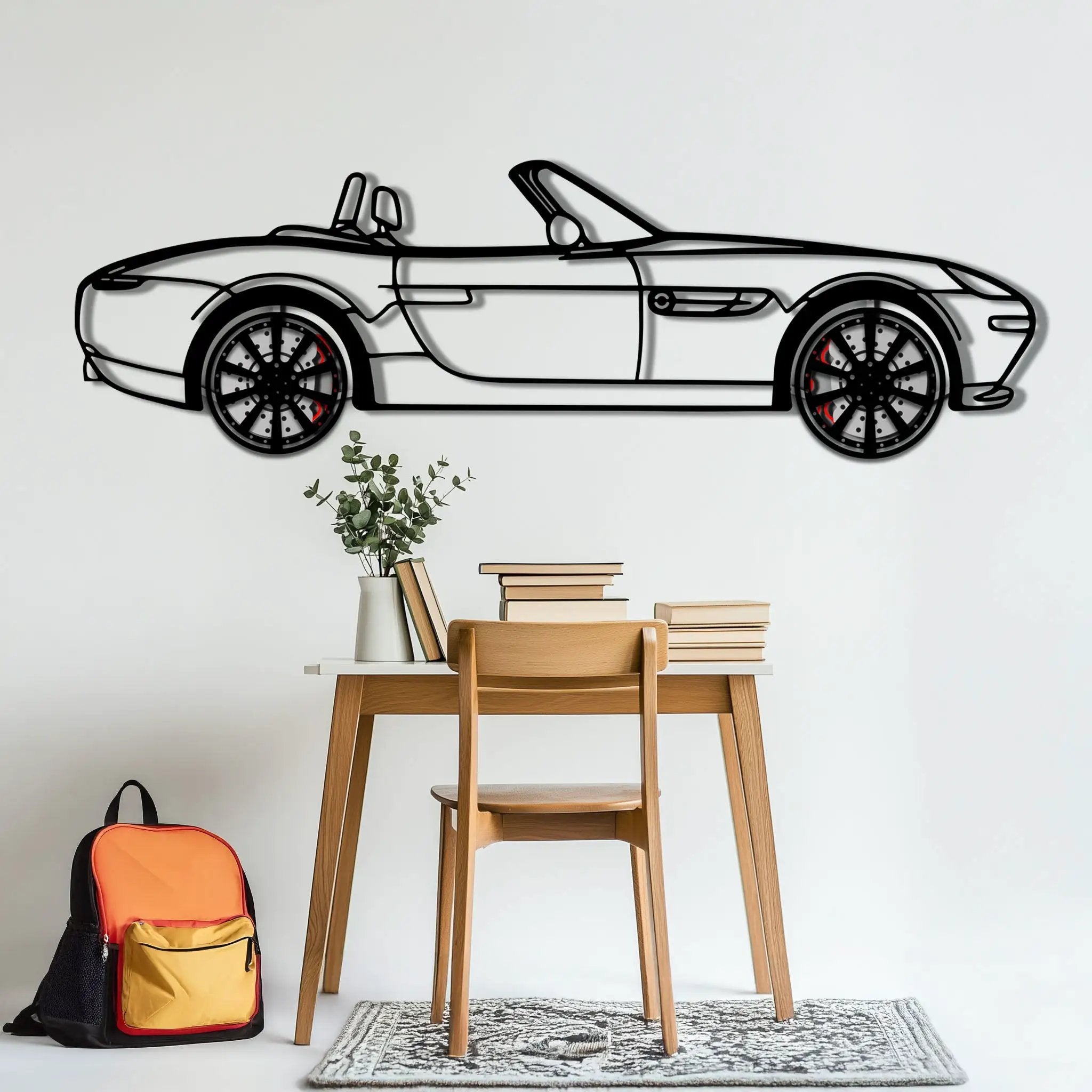 BMW Z8 Metal Car Wall Art with Rotating Wheels - Classic Luxury Roadster Silhouette - Interactive Automotive Wall Decor - KAFMEKA115 by Enova Art